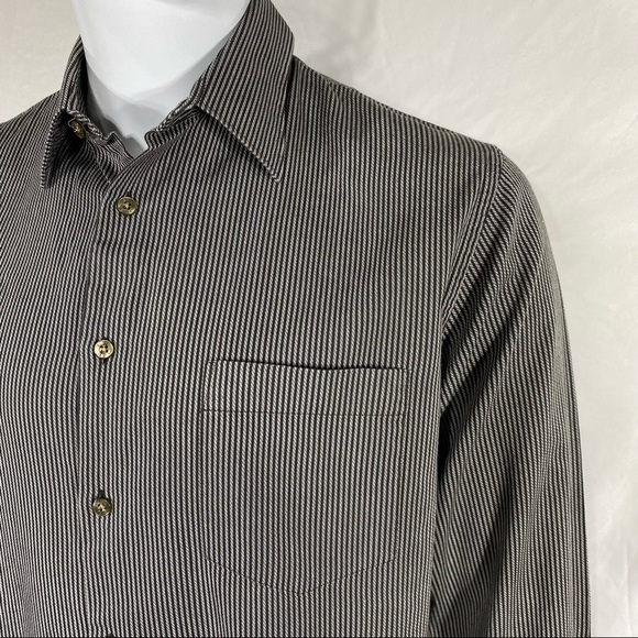 Perry Ellis Men’s Striped Long Sleeve Pocket Front Dress Shirt - Picture 2 of 9